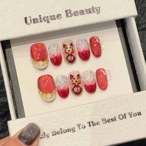 10pcs Blush Pink Fake Nail Patches Handmade Pearl Love Heart Press On Nails Planet Cross Designs Detachable Almond