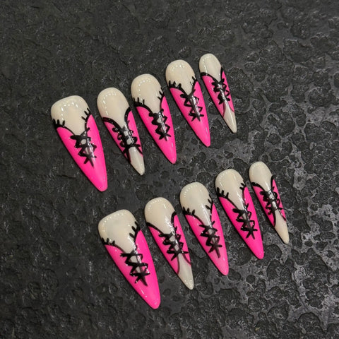 10pcs Handmade French Tips Fake Nails Flash Diamond Heart Pearl Tulip Flower Designs Press On Nails Luxury False Nails For Women