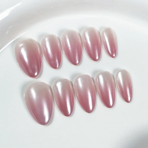 10pcs Solid Color Handmade Press On Nails Gadient Aurora Blue Short Almond False Nails Ins Simple Summer Fresh Fake Nail Patch