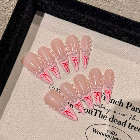 10pcs Handmade Press On Nails Long Pointed Aurora 3D Butterfly Designs False Nail Tips Removable French Style Fake Nail Patches