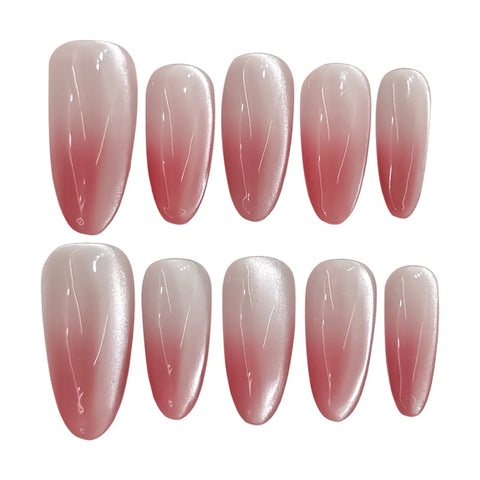 10pcs Gradient Blush Cat's Eye Fake Nail Patches Charming Almond French Style Handmade Press On Nails Ins Simple DIY Manicure