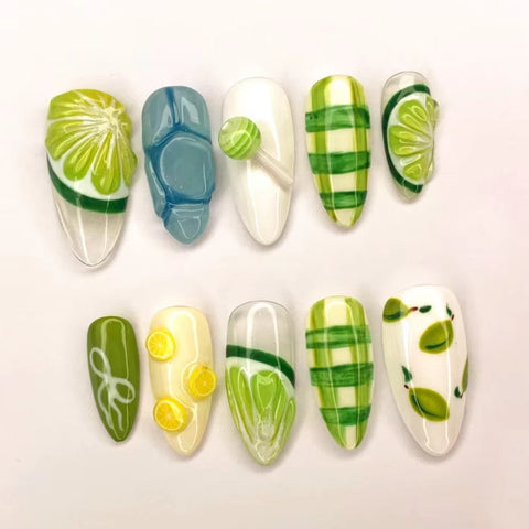 Lime lollipopCarefully designed pure handmade press-on gel nails