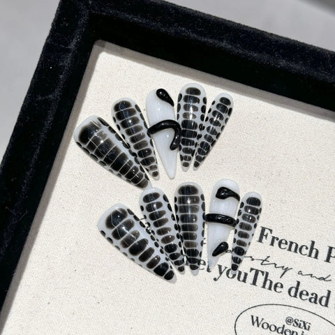 10pcs Handmade Press On Nails Dark Black Long Stiletto 3D Bowknots Rhinestone Decor False Nails Sweet Cool Manicure For Women