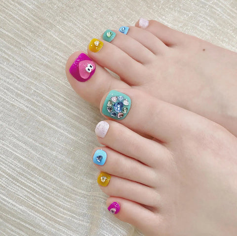 10pcs Hand-painted Cute Puppy Press On Toenails Black White Short Square Head False Toe Nails Crative Charm Stick-on Toenails