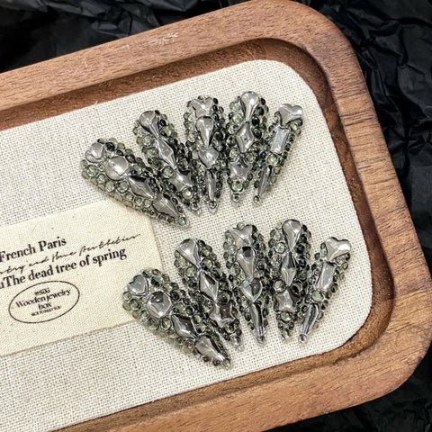 10pcs Full Shiny Rhinestone Press On Nails Handmade Red Long Stiletto Luxury False Nails Full Cover Y2k Fake Nail For Summer