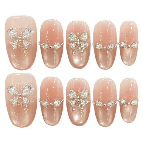 10pcs Flash Cat Eyes Press on Nails with Rhinestone Long Lasting Safe Waterproof False Nails for Shopping Traveling Dating
