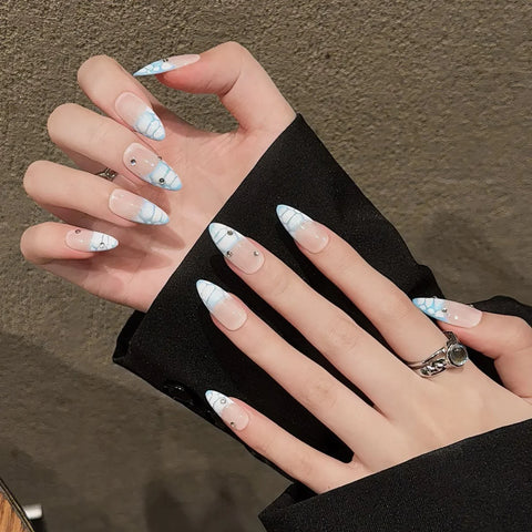 10pcs Handmade Press On Nails Crocodile Print French Style False Nail Patches Full Cover Wearable Almond Fake Nails For Women