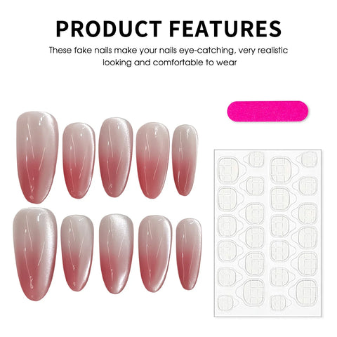 10pcs Gradient Blush Cat's Eye Fake Nail Patches Charming Almond French Style Handmade Press On Nails Ins Simple DIY Manicure