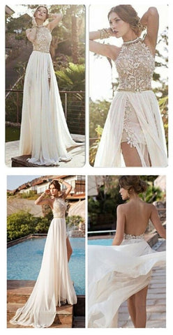 Gorgeous Lace Backless High Neckline Halter Wedding Dress Party Dresses