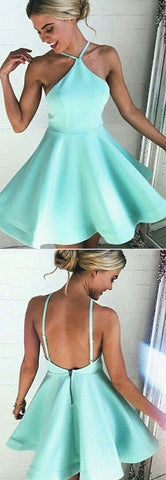 Halter Neckline A-Line Backless Satin Homecoming Dresses Short Prom Dres,