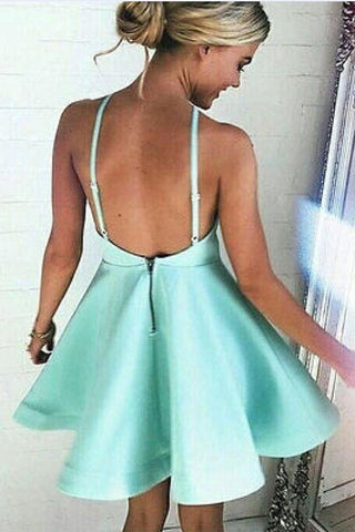 Halter Neckline A-Line Backless Satin Homecoming Dresses Short Prom Dres,