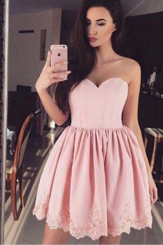 Sweetheart Strapless Sleeveless Appliques Cheap Homecoming Dresses