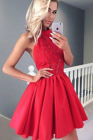 Halter Open Back Appliques Short Prom Dress, Homecoming Dresses