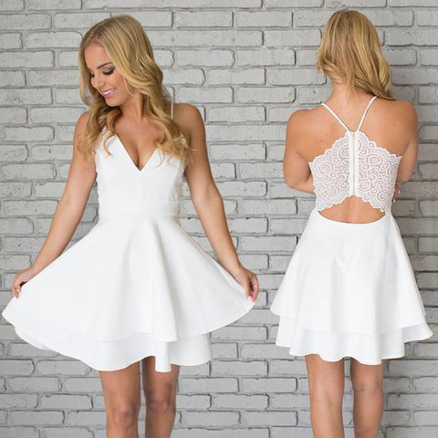 Simple V Neck Spaghetti Straps Satin Homecoming Dresses for Teens