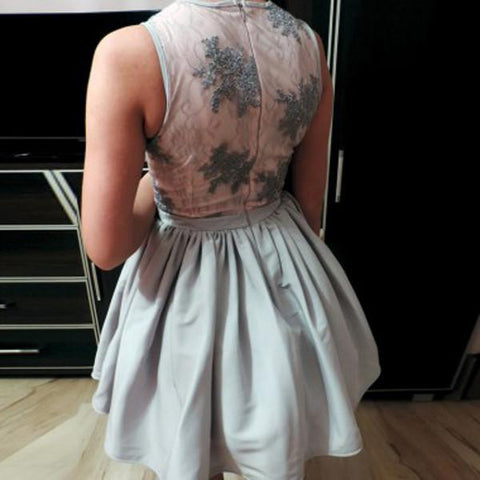 Helles Lavendel, tiefer V-Ausschnitt, Applikationen, günstiges Homecoming-Kleid, Partykleider