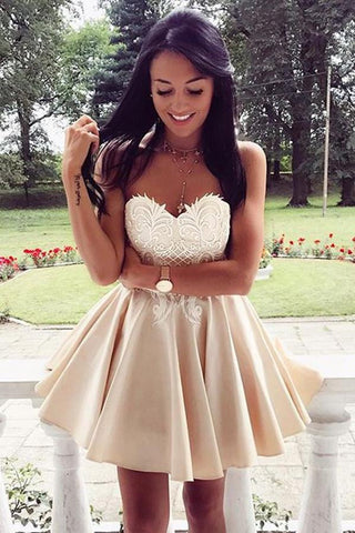 Sweetheart Strapless Appliques Mid Back Homecoming Dress,Party Dress
