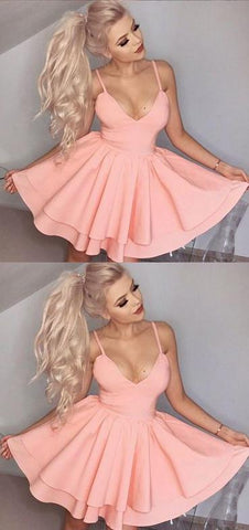 Simple V neck Spaghetti Straps Homecoming Dresses, Short Prom Dresses