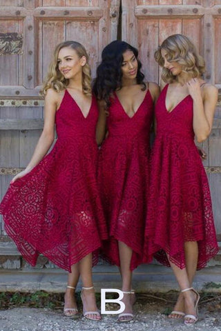 Royal Blue Lace V Neck Spaghetti Straps Bridesmaid Dress, Cheap Homecoming Dress