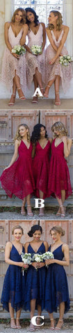 Royal Blue Lace V Neck Spaghetti Straps Bridesmaid Dress, Cheap Homecoming Dress