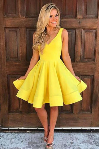 Simple  A-line V Neck Sleeveless Short Homecoming Dresses