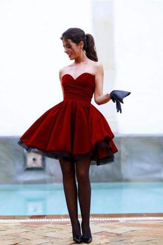 Burgundy Simple Sweetheart Neck Homecoming Dresses, Short Prom Dress