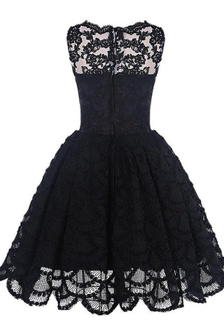 Lace A-Line Scalloped-Edge Vintage Homecoming Dress, Short Prom Dress
