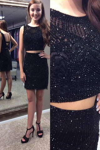 Robes de soirée brillantes en deux pièces, robes de bal courtes 
