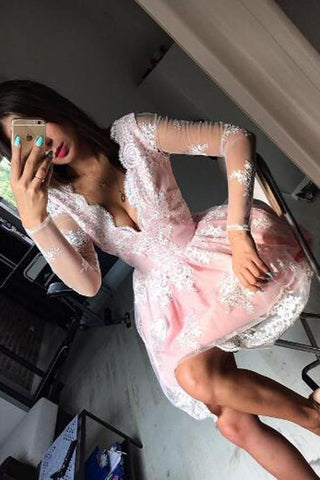 Cute A-line Long Sleeves Short Prom Dress, Homecoming Dresses on Line