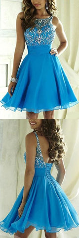 Tulle Beaded Halter Open Back Homecoming Dresses, Junior Short Prom Dress