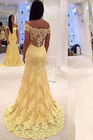 Off-the-Shoulder Lace Sweep Train Mermaid Prom Dresses Evening Dresses