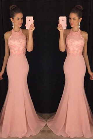 Charming Chiffon Mermaid Halter Long Party Dress, Prom Dresses