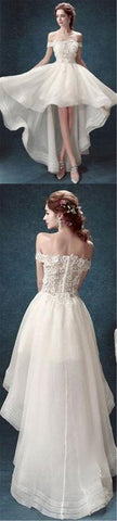 White Organza High Low Off Shoulder Cheap Wedding Dresses