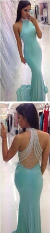 High Neck Backless Mermaid Long Prom Dress, Evening Dresses for Cheap