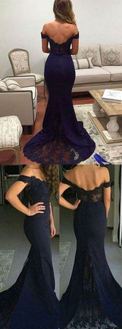 Navy Mermaid Off Shoulder Prom Dresses Bridesmaid Dresses, Cocktail Prom Dresses