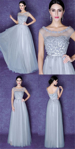 Beautiful Gray Tulle Scoop Neck Prom Dresses, Bridesmaid Dresses, Cocktail Dresses