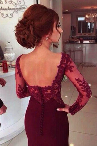 Burgundy Sweetheart Long Sleeve A-Line Prom Dress With Lace Appliques