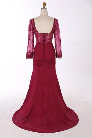 Burgundy Sweetheart Long Sleeve A-Line Prom Dress With Lace Appliques