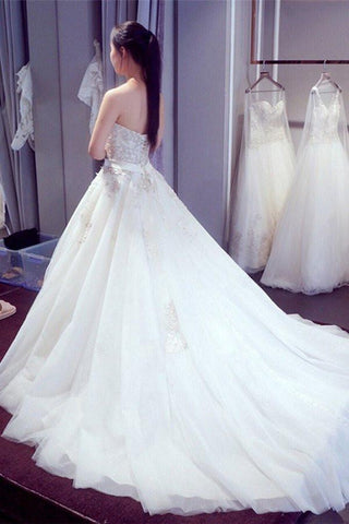 Crystal Lace A Line Wedding Dresses, Sweetheart Wedding Gowns, Bridal Dress