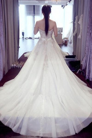 Crystal Lace A Line Wedding Dresses, Sweetheart Wedding Gowns, Bridal Dress