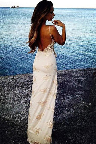 Spaghetti Straps Long Prom Dress Lace Party Dress With Front Split