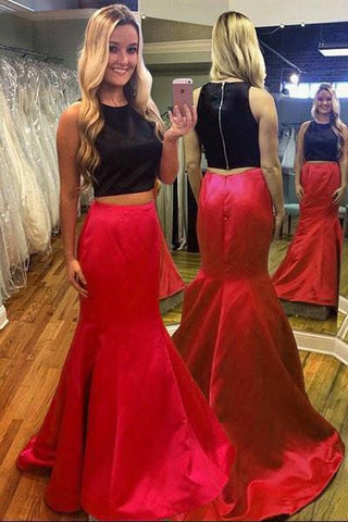 Two Piece  Mermaid Scoop Sleeveless Prom Dress with Sweep Train, MP321
