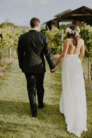 Fabulous Chiffon Cheap Spaghetti Straps Wedding Dresses with Short Train
