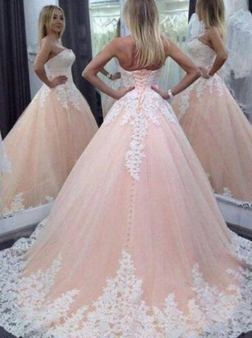 Fabulous Pink A-line Sweetheart Long Wedding Dress with Appliques