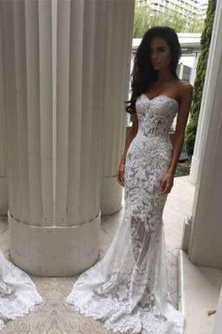 White Off Shoulder Sweetheart Mermaid Formal Long Wedding Dress