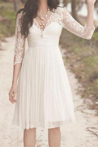 Weißes A-Linien-Vintage-Brautkleid mit 3/4-Ärmeln und Spitze 