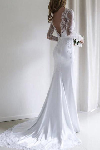 Fabulous White Long Sleeves Mermaid Lace Long Wedding Dress with Train