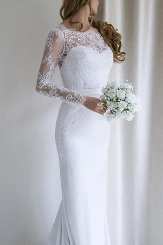 Fabulous White Long Sleeves Mermaid Lace Long Wedding Dress with Train