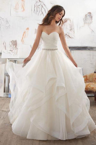A Line Sweetheart Strapless Ruffles Beaded Belt Wedding Dresses, MW167