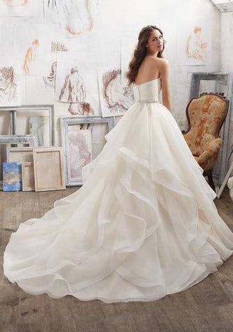 A Line Sweetheart Strapless Ruffles Beaded Belt Wedding Dresses, MW167