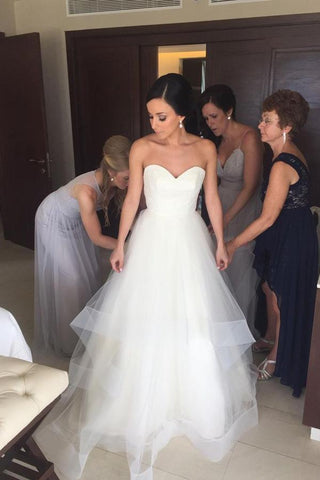 White SimpleSweetheart Strapless Ruffles Open Back Cheap Wedding Dresses